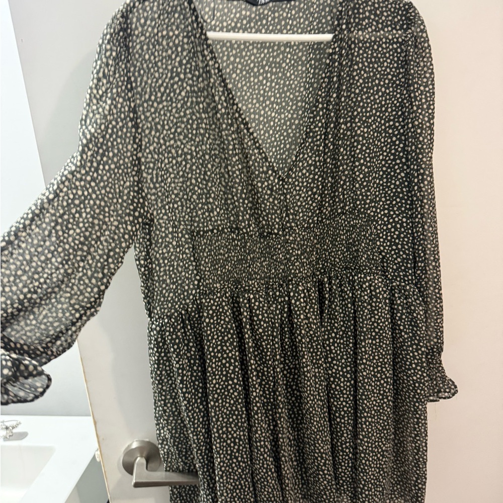 Zara Black and White Patterned Long Sleeve Dress